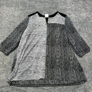 Zoe Top Womens XL Black White Striped Patchwork Tunic Artsy Boho Flowy Lagenlook